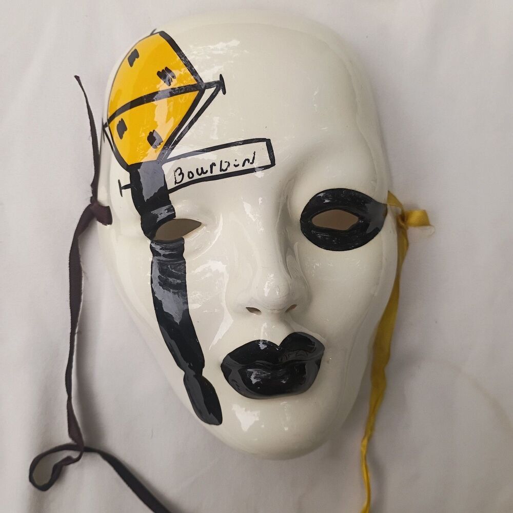 1986 Bourbon St. Mardi Gras Ceramic Decorative Mask Local Artist Signed 6.5× 5"